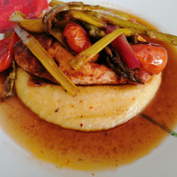 One-Pan Balsamic Chicken & Asparagus with Polenta Thumbnail