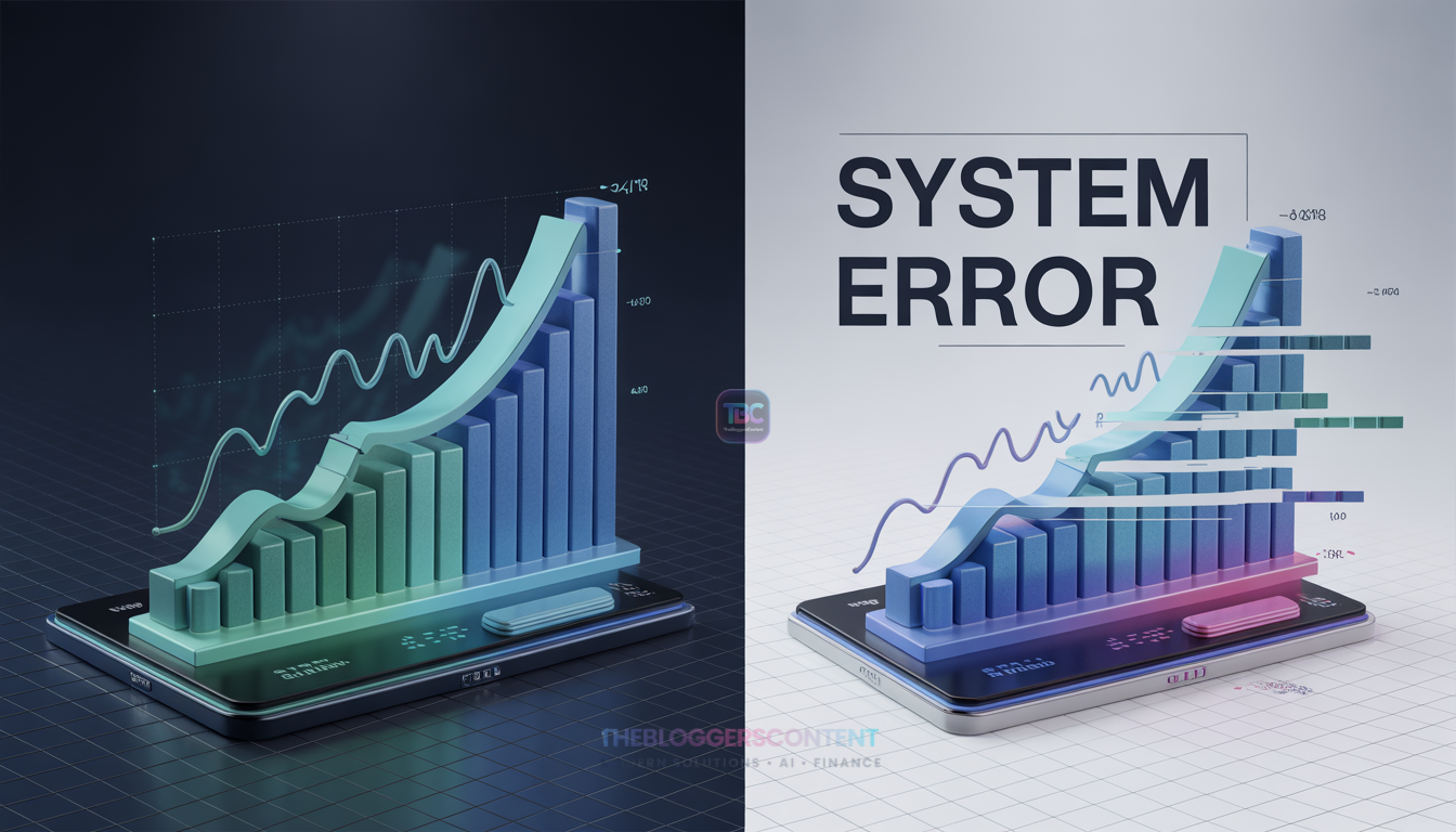 Autonomous finance growth chart with system error disruption