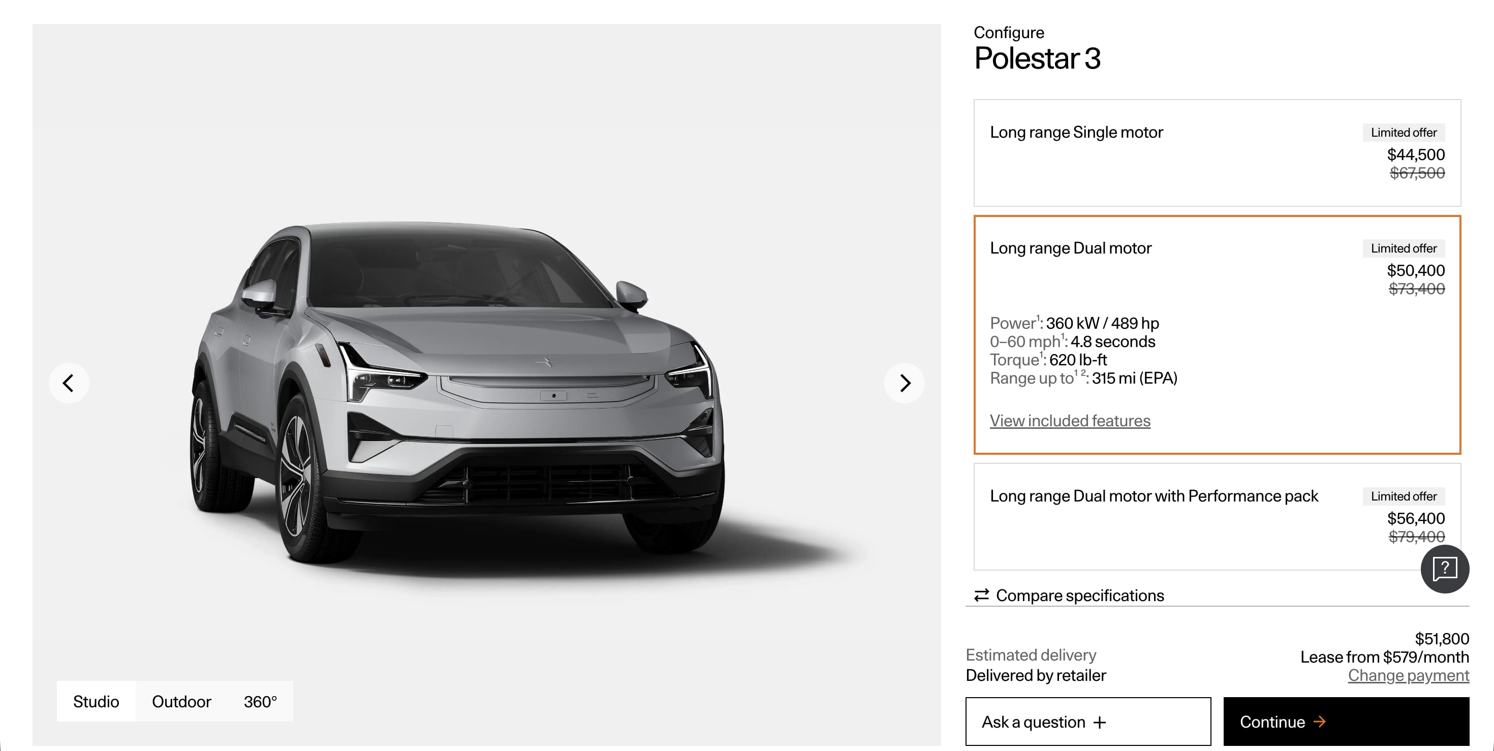 Polestar 3 configurator showing a discounted price