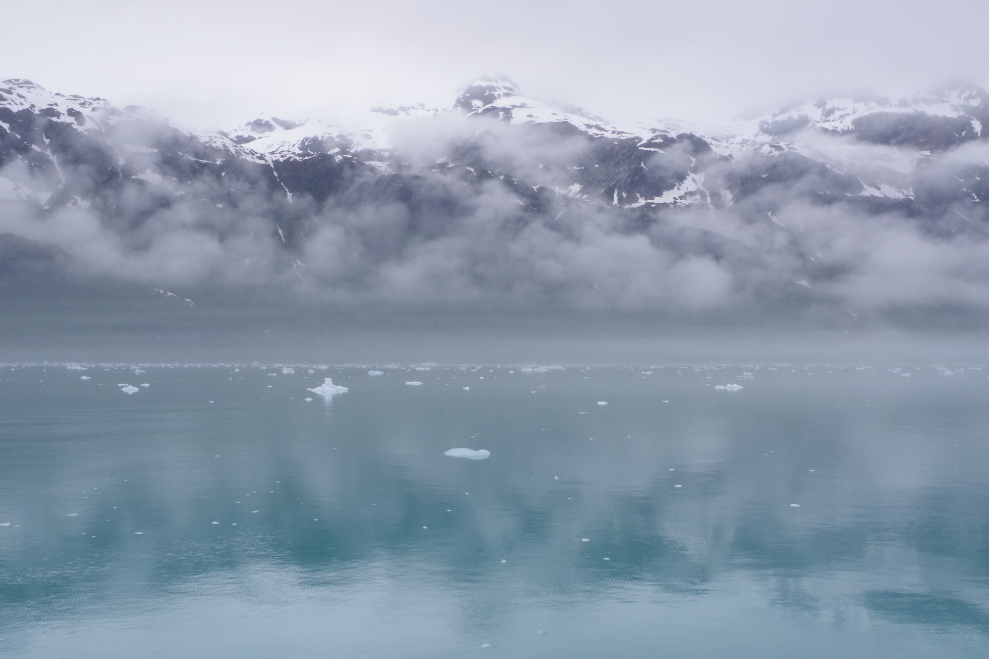 Mountain mist and floating growlers, Glacier Bay