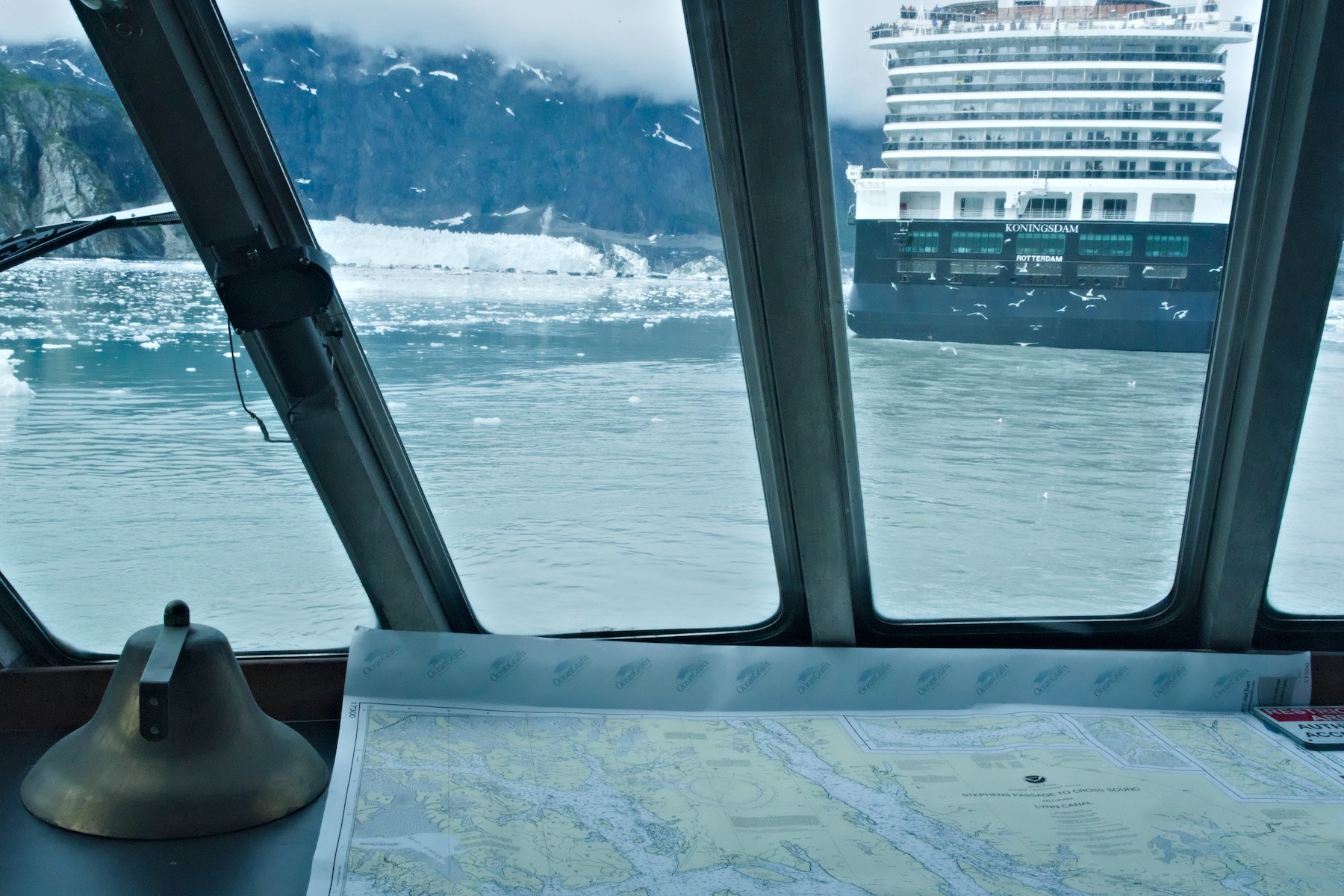 A view of Margerie Glacier from the helm during our second daily boat tour in Glacier Bay.