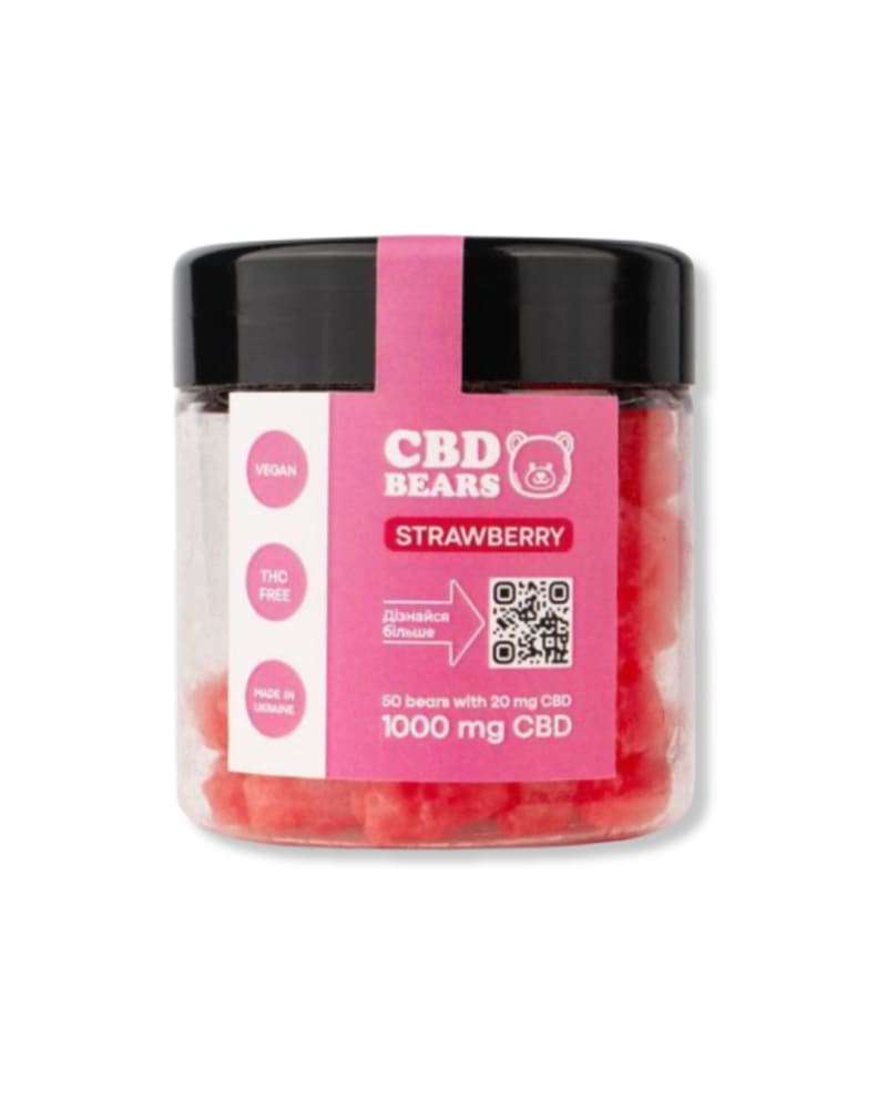 CBD желейні ведмедики полуниця, 50шт, 1000мг CBD, Vegan
