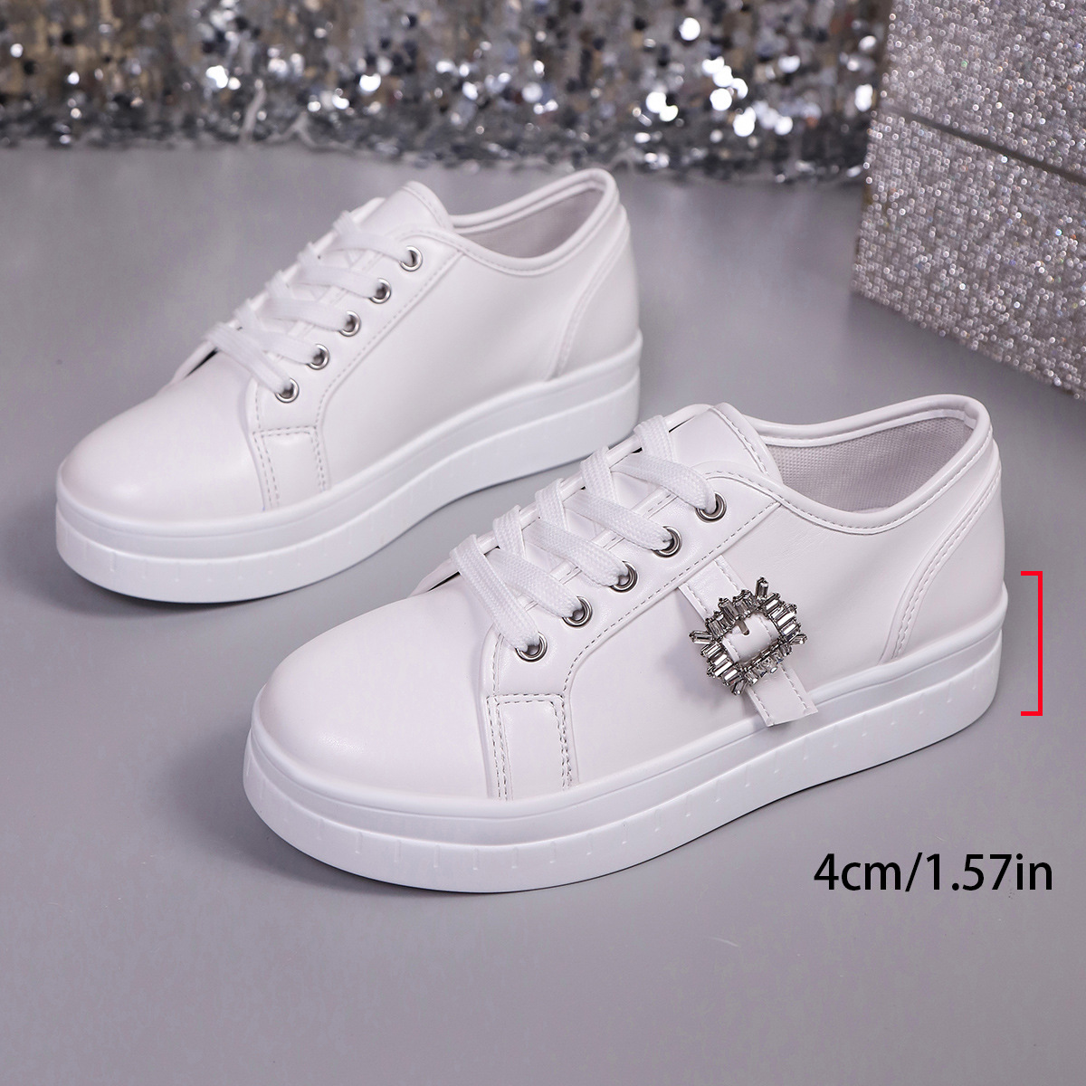Thick-Soled Lace-Up Rhinestone Casual Shoes thumbnail