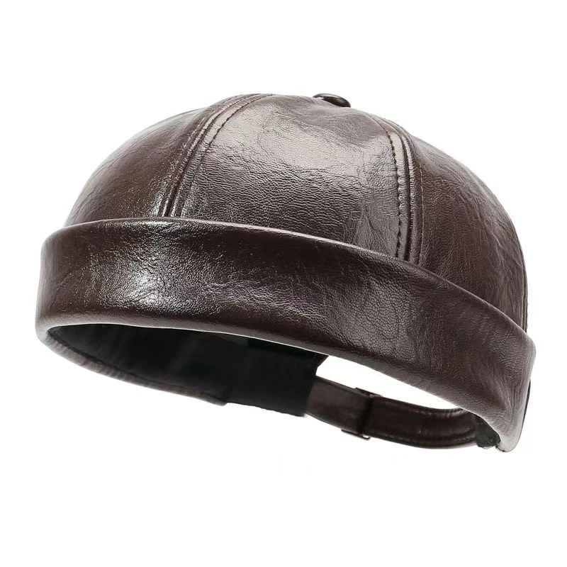 Landlord Hat Solid Color Pu Leather Plain Fedora Men's