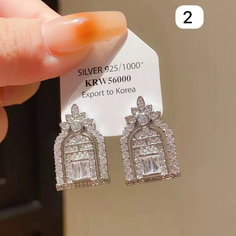 Silver needle zircon spiral textured pendant earrings thumbnail