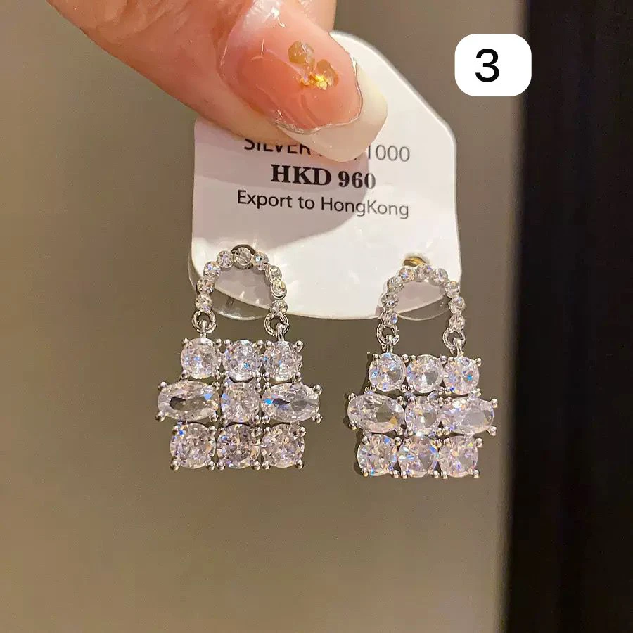 Silver needle zircon spiral textured pendant earrings thumbnail