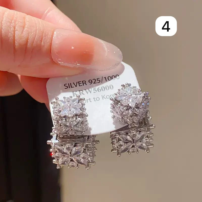 Silver needle zircon spiral textured pendant earrings thumbnail