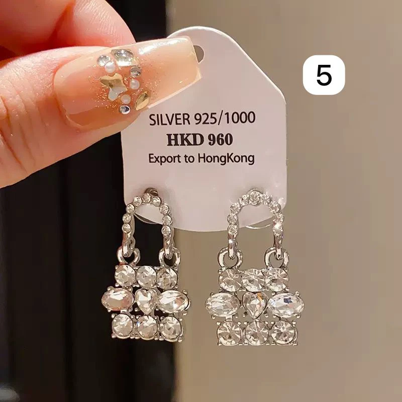 Silver needle zircon spiral textured pendant earrings thumbnail