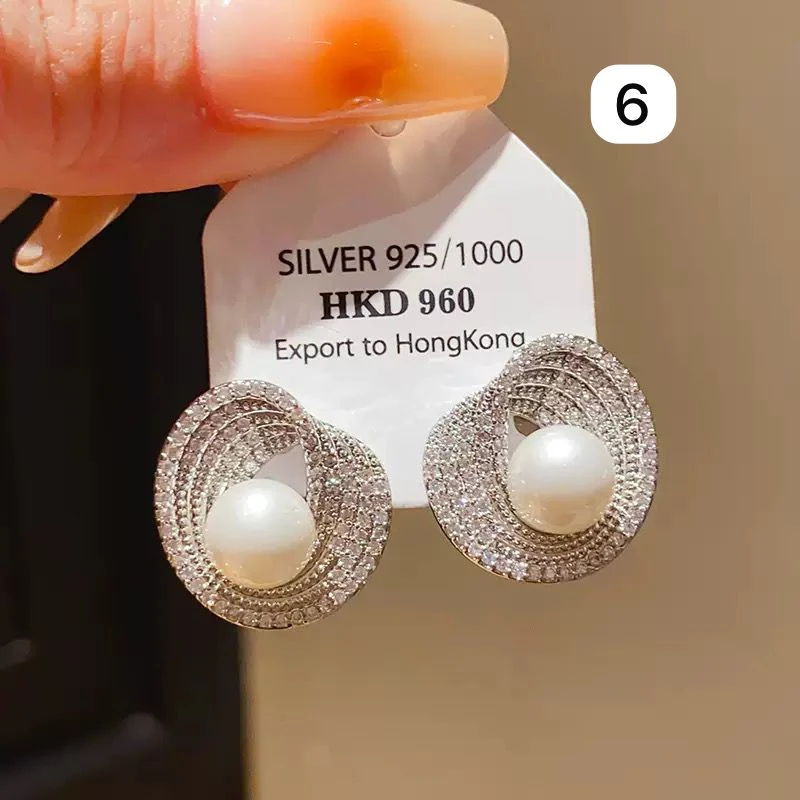 Silver needle zircon spiral textured pendant earrings thumbnail