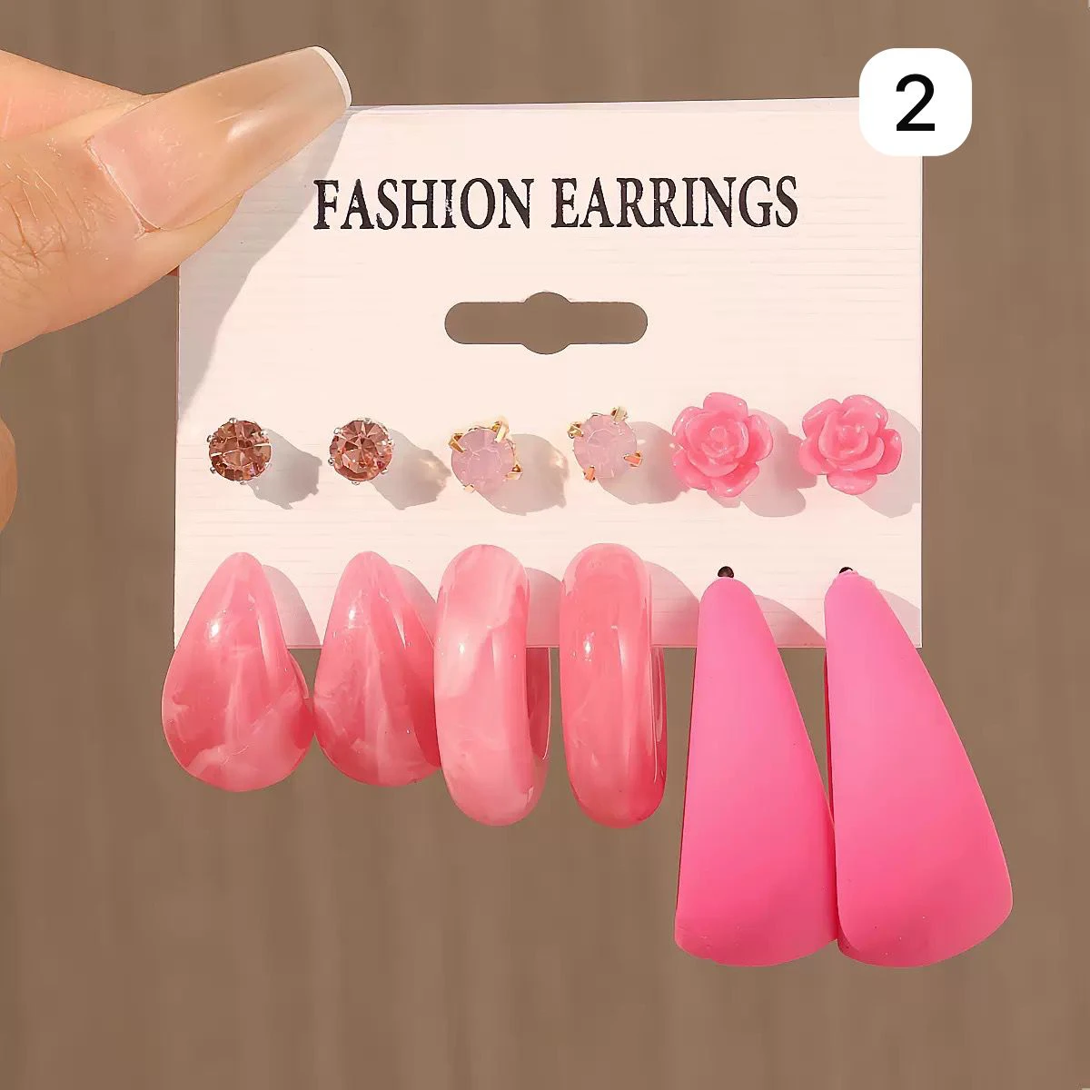 Pink Heart Earrings 6 Pairs Set thumbnail