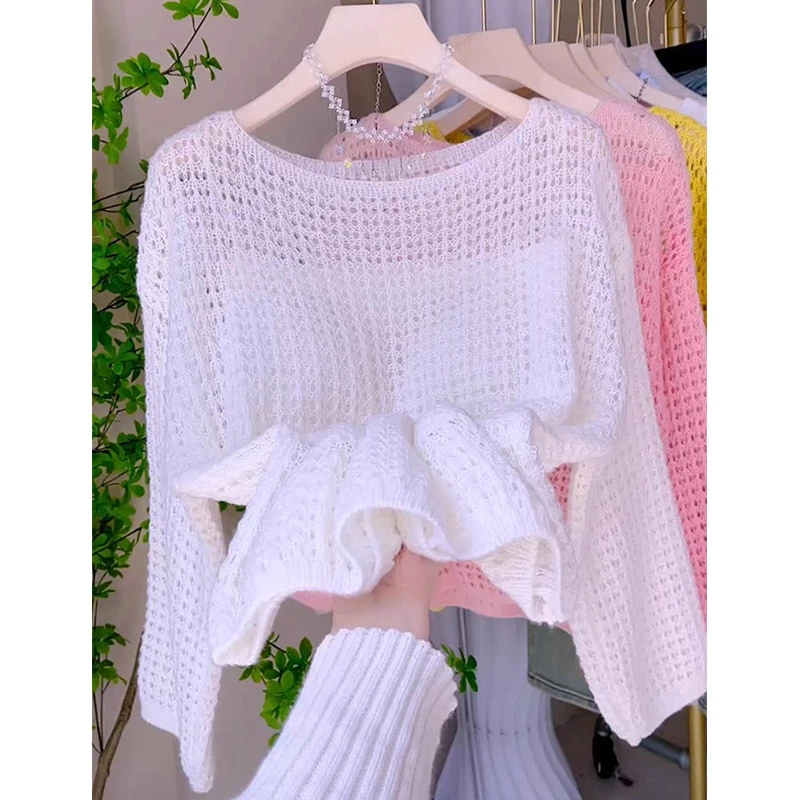 Sweet Pink Hollow Knitted Top thumbnail