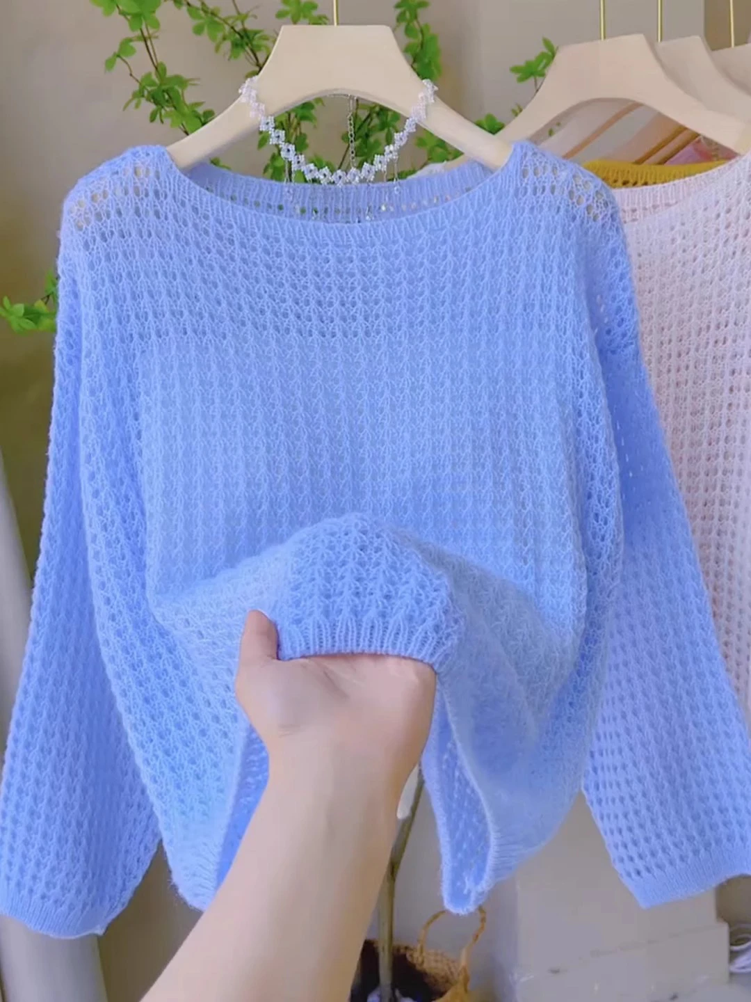 Sweet Pink Hollow Knitted Top thumbnail