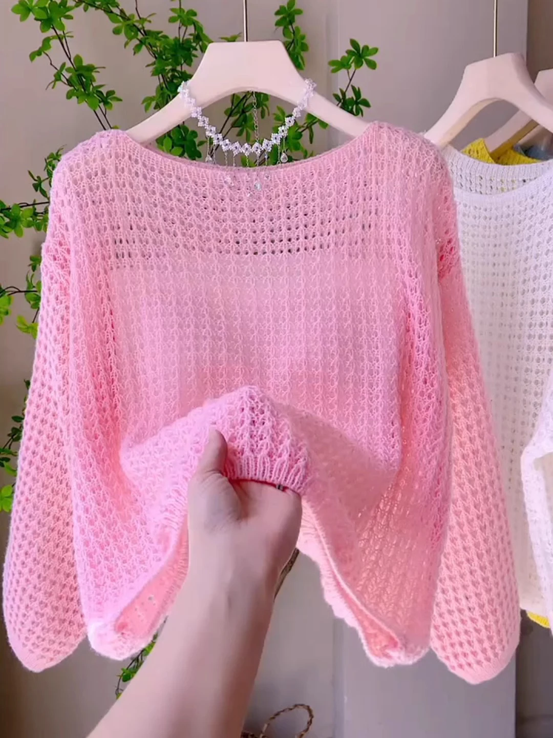 Sweet Pink Hollow Knitted Top thumbnail