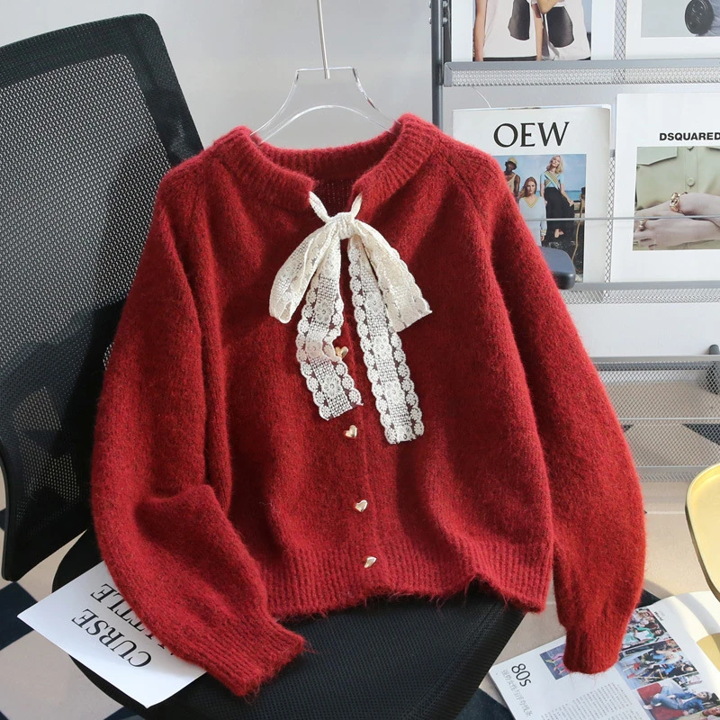 Women's Lace-up Cardigan Sweater with Designer