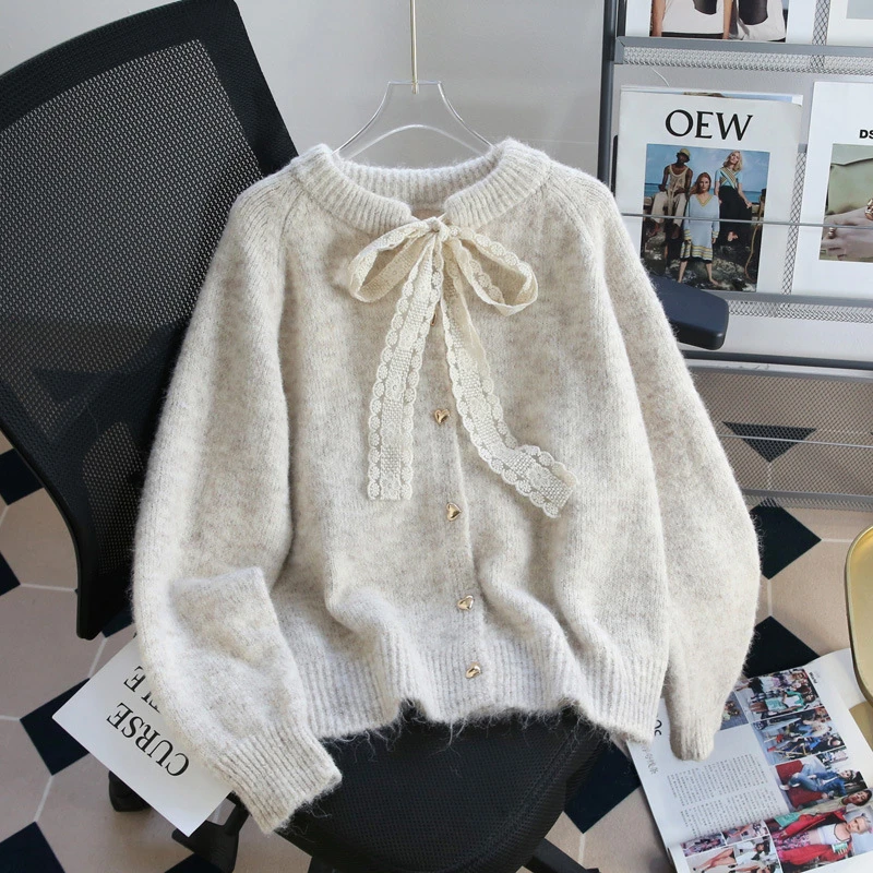 Women's Lace-up Cardigan Sweater with Designer thumbnail