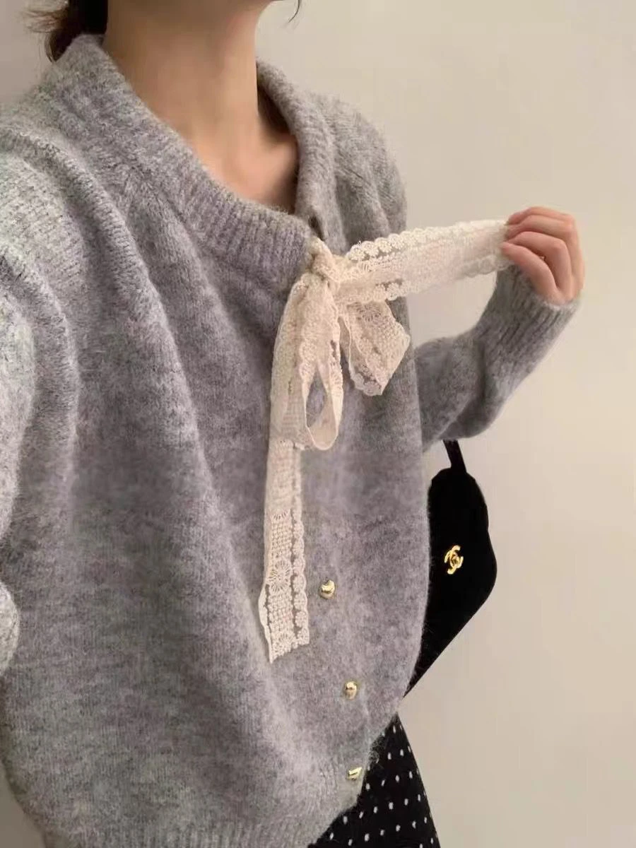 Women's Lace-up Cardigan Sweater with Designer thumbnail