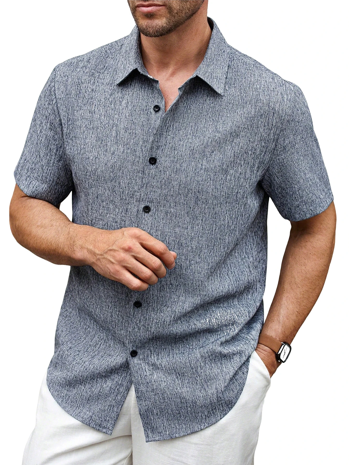 new summer men's short-sleeved collared shirt thumbnail