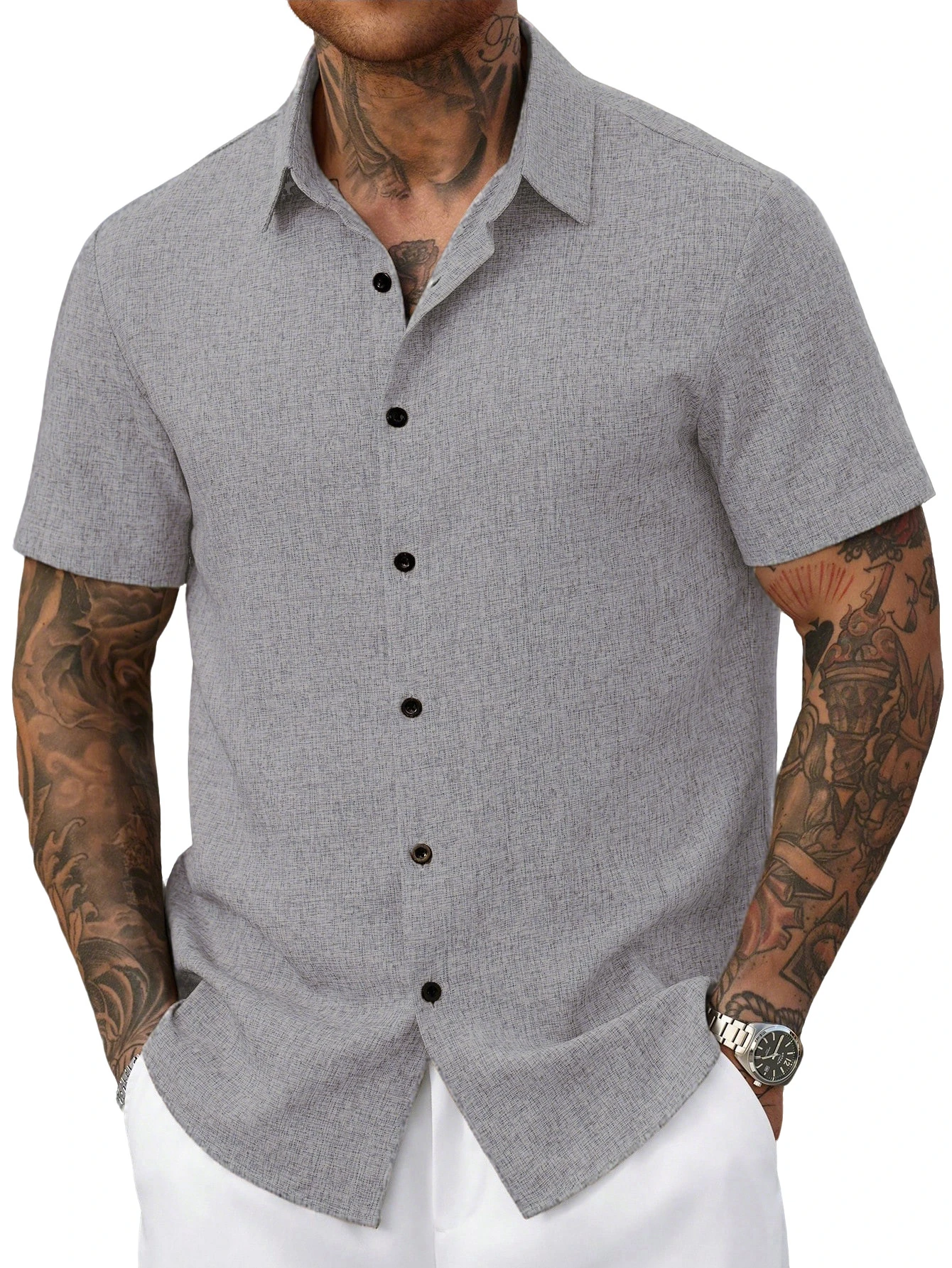 new summer men's short-sleeved collared shirt thumbnail
