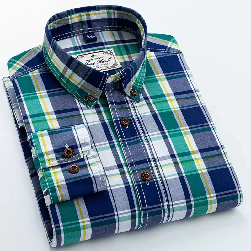 Men's Cotton Plaid Long-sleeved Shirt
