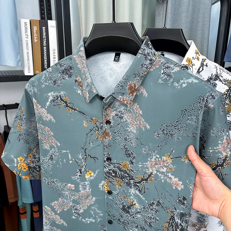 High grade ice silk thin flower shirt