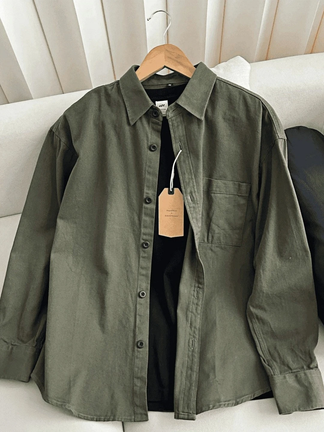 Army Green Long-Sleeved Shirt for Men