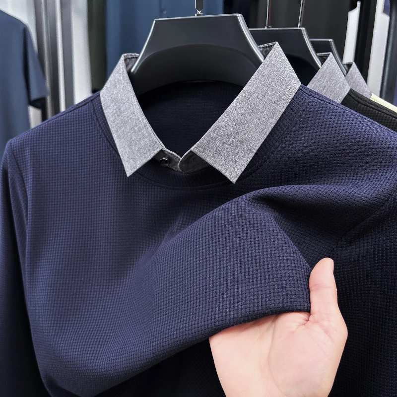 Men's Fake Two-Piece Solid Color Knitwear