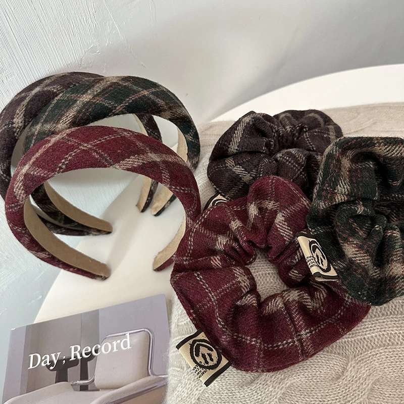 autumn and winter British Plaid large intestine ring hair thumbnail