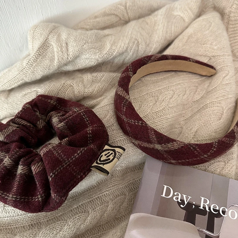 autumn and winter British Plaid large intestine ring hair thumbnail