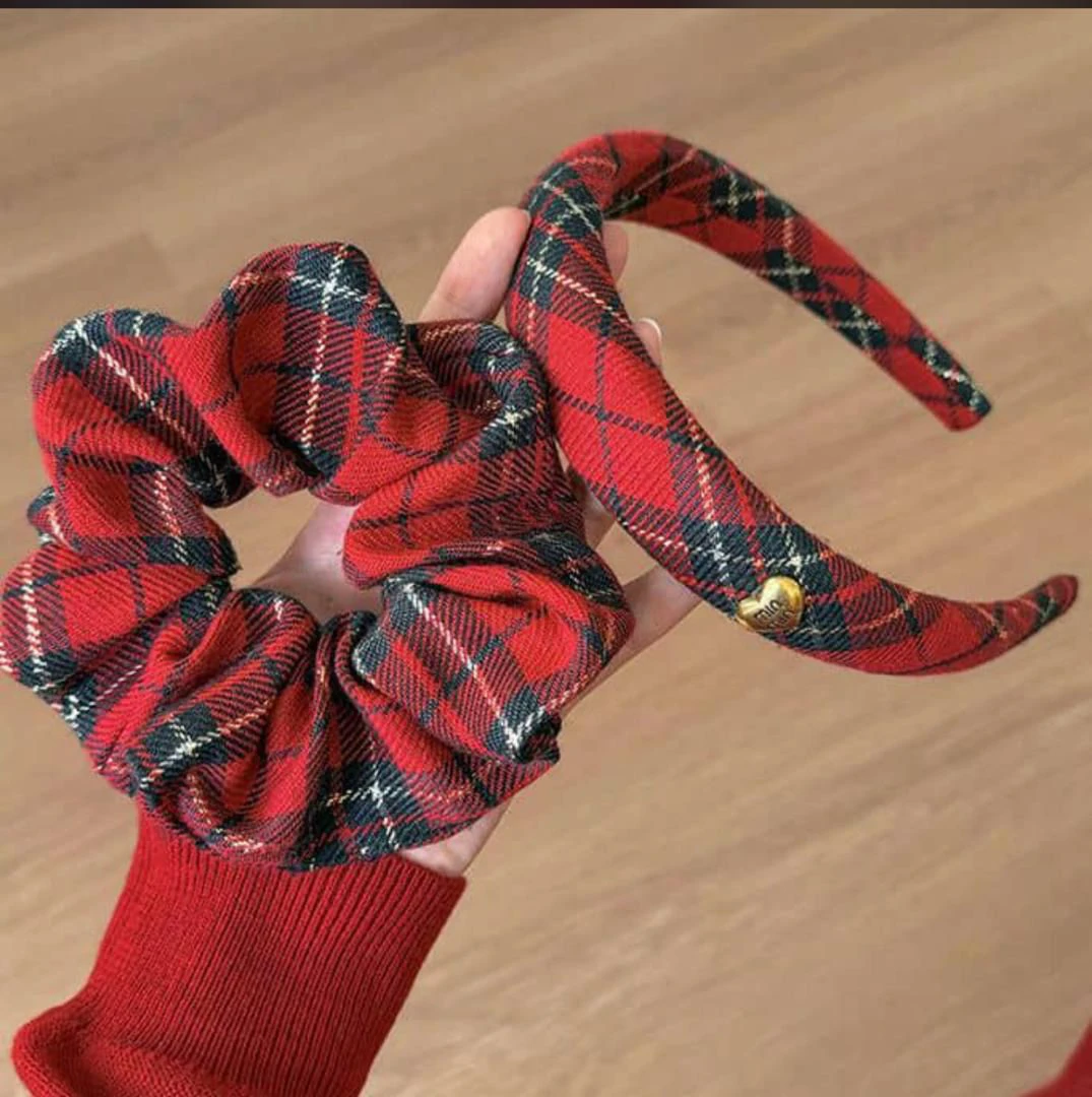 autumn and winter British Plaid large intestine ring hair thumbnail
