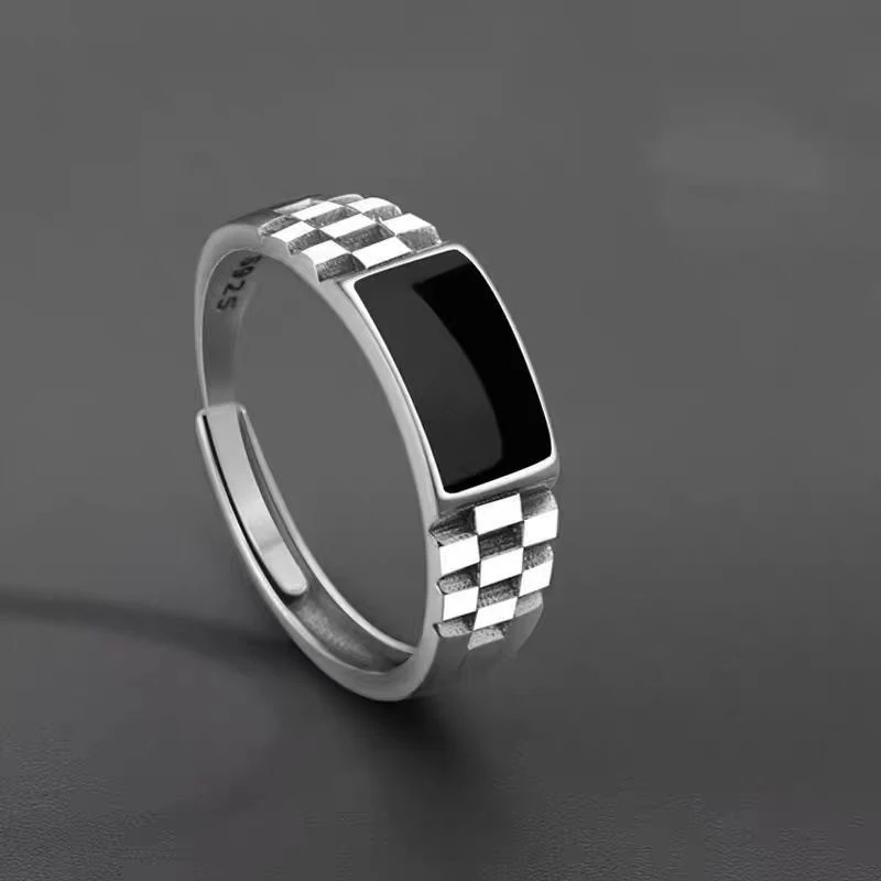 Original Design Checkerboard Oil Drop Ring Men's