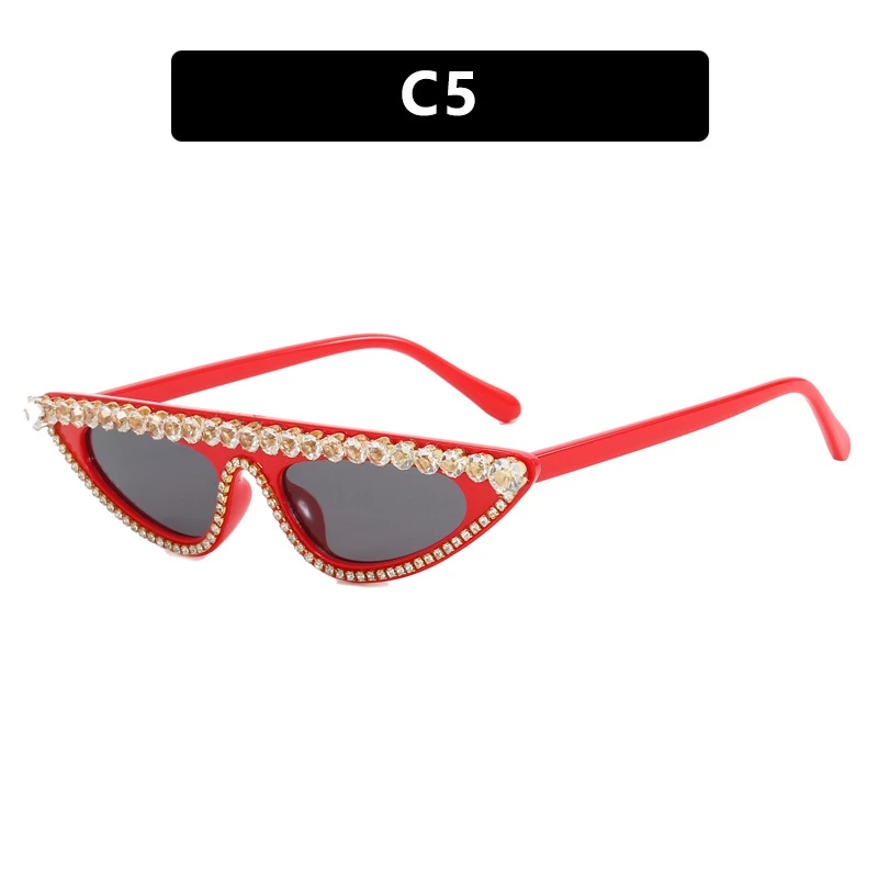 Triangular cat-eye small frame rhinestone sunglasses