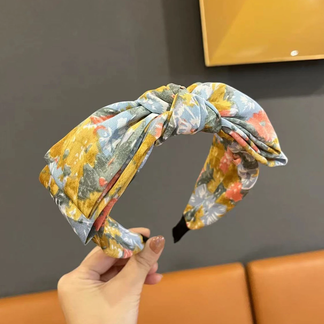 floral knotted wide headband big bow thumbnail
