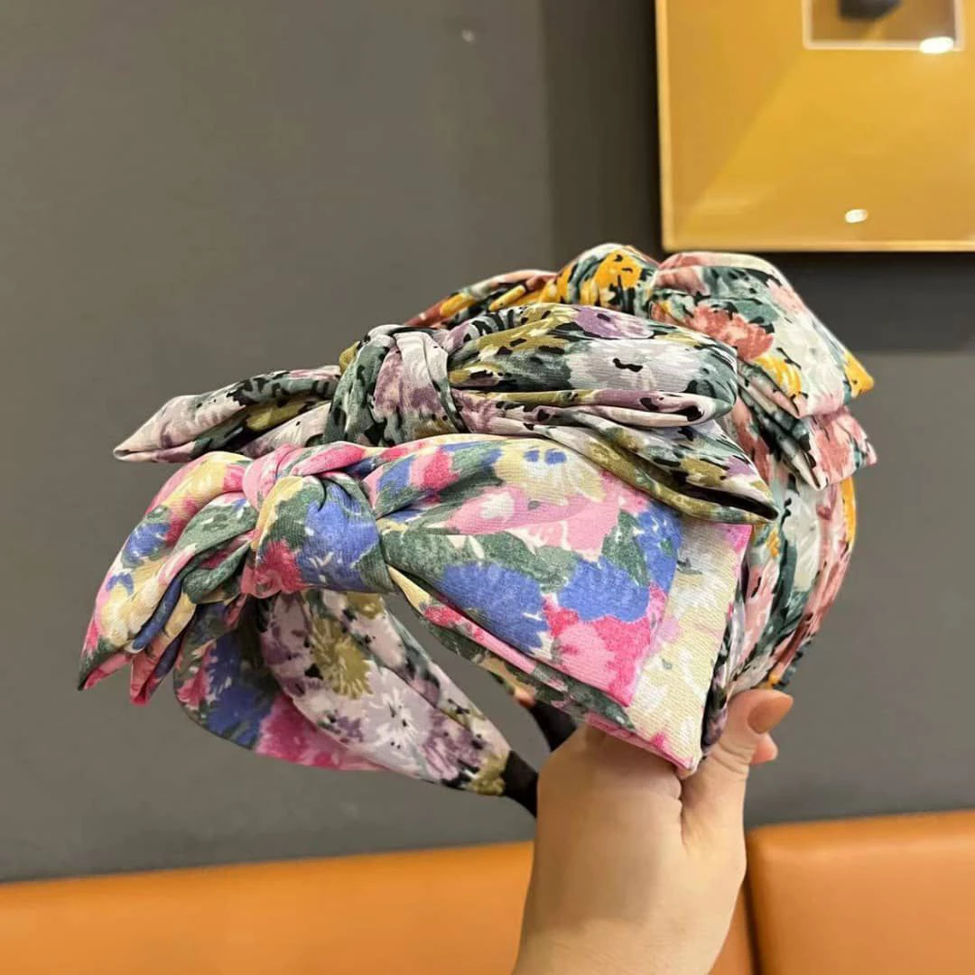 floral knotted wide headband big bow thumbnail