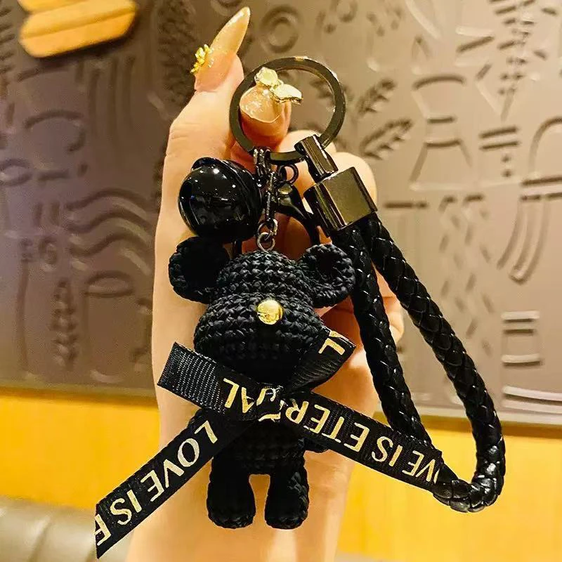 Cartoon Three-Dimensional Woolen Bear Car Keychain thumbnail