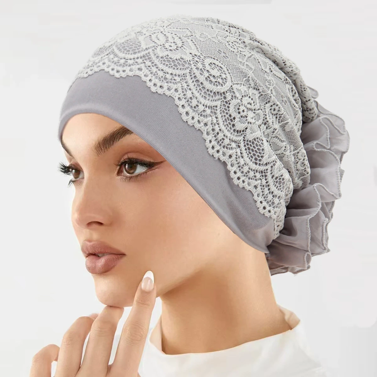 Lace Trim Turban Hat for Women