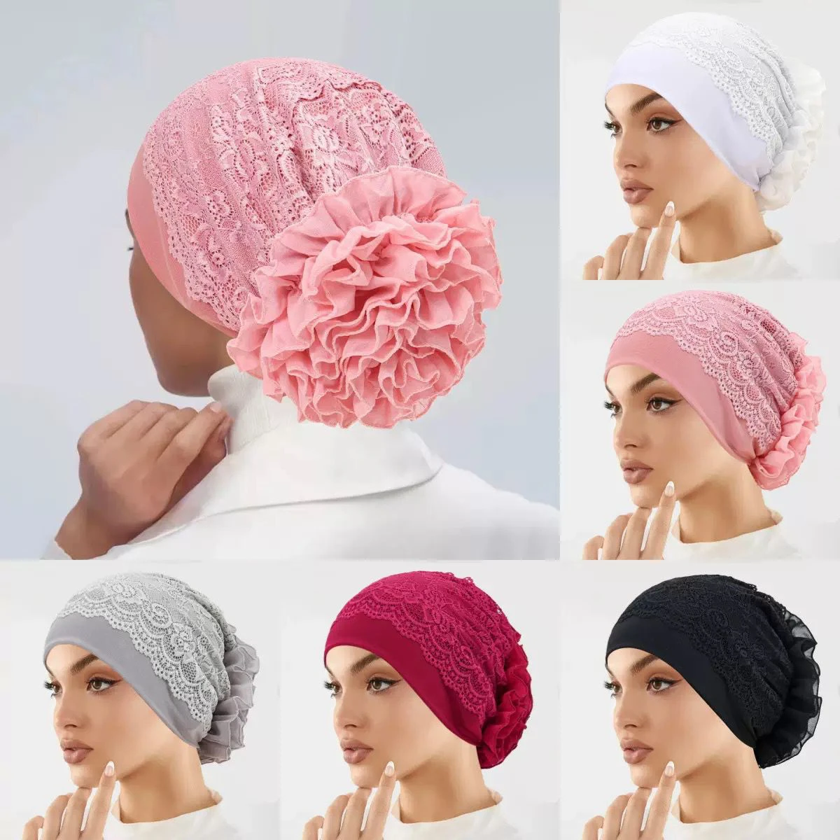 Lace Trim Turban Hat for Women thumbnail