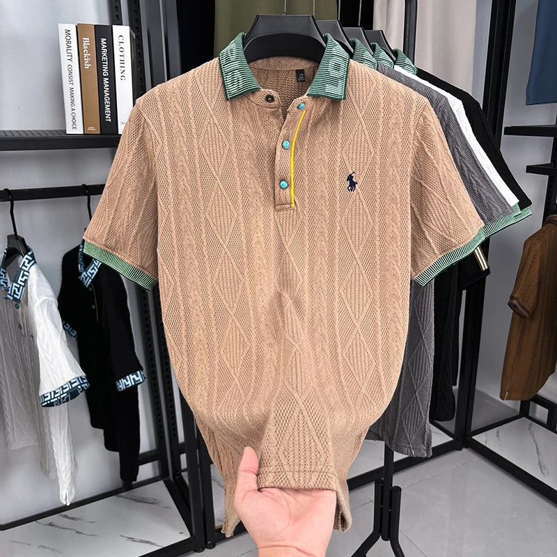 Men's embroidered pattern color-blocked short-sleeved T-shirt