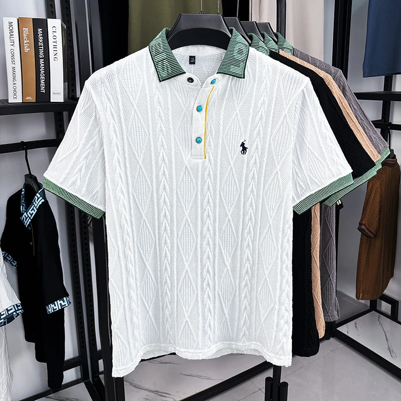 Men's embroidered pattern color-blocked short-sleeved T-shirt thumbnail