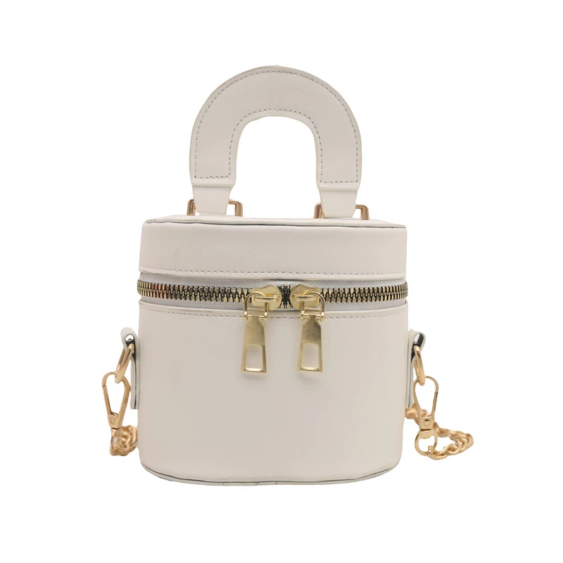 Double Zipper Portable Bucket Bag Women's Bag