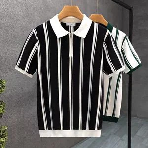 Quality Lapel Stripesd Short-Sleeved Knitwear Men's