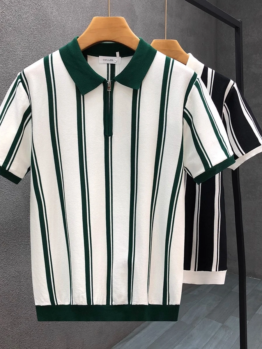 Quality Lapel Stripesd Short-Sleeved Knitwear Men's thumbnail