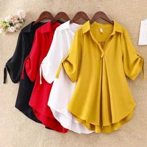 Mid-Length Short-Sleeved Chiffon Shirt for Women
