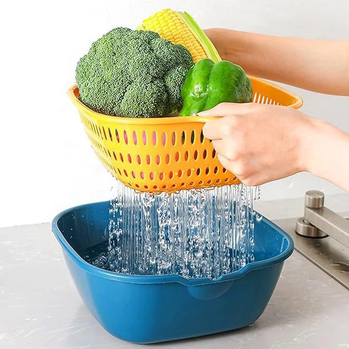 Plastic Double-Layer Vegetable Washing Basin Drain Basket thumbnail