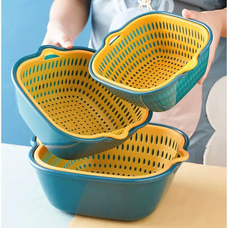 Plastic Double-Layer Vegetable Washing Basin Drain Basket thumbnail