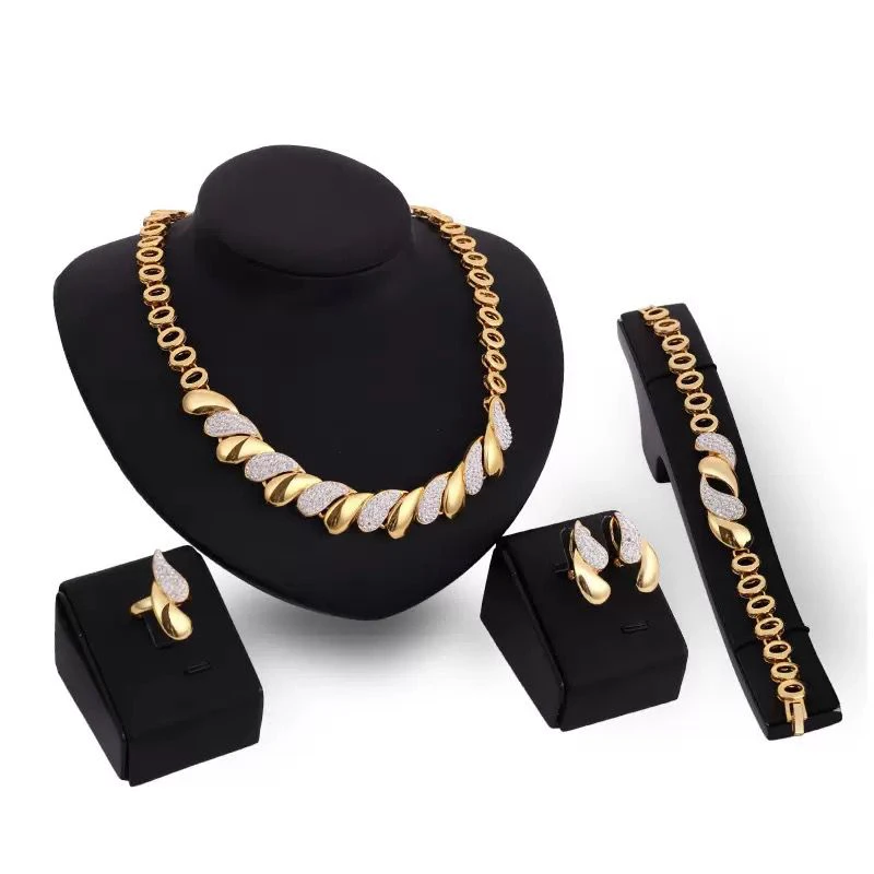 Yiwu New Golden Cuban Alloy Bracelet Earrings Necklace Ring