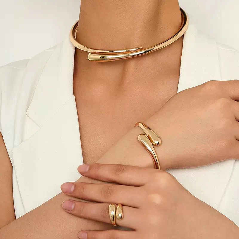 geometric ring smooth women's collar bracelet ring jewelry suit