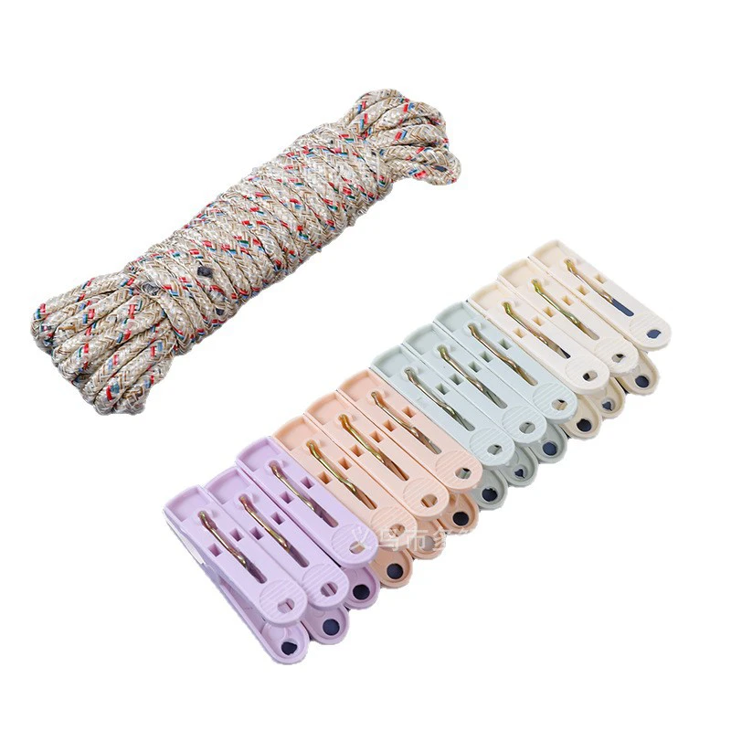 12 Clips + Clothesline Set Colorfulful Drying Clips