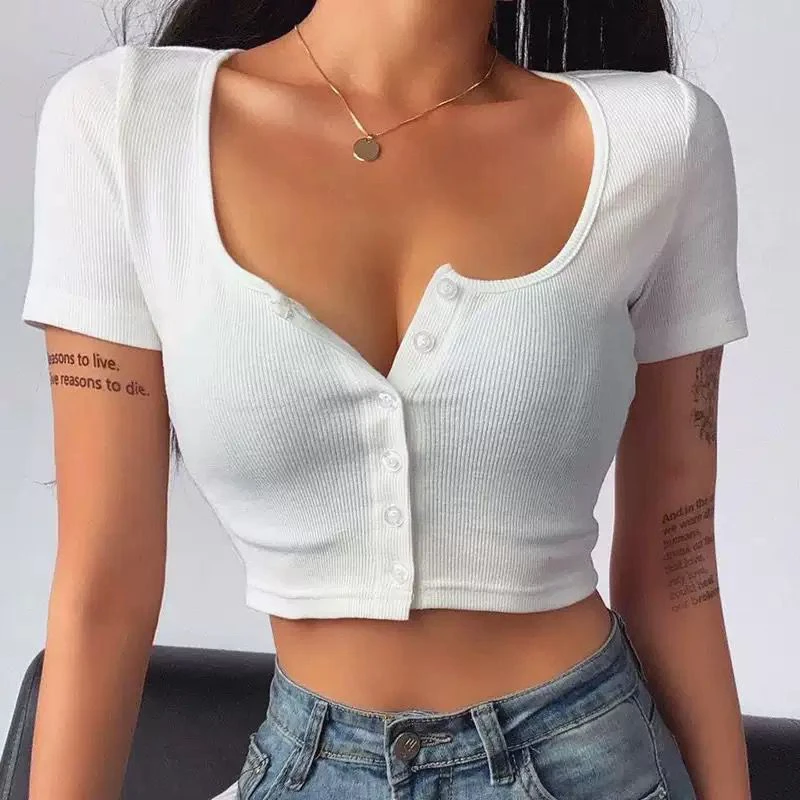 White Shoulder T-shirt Women's Short-sleeved