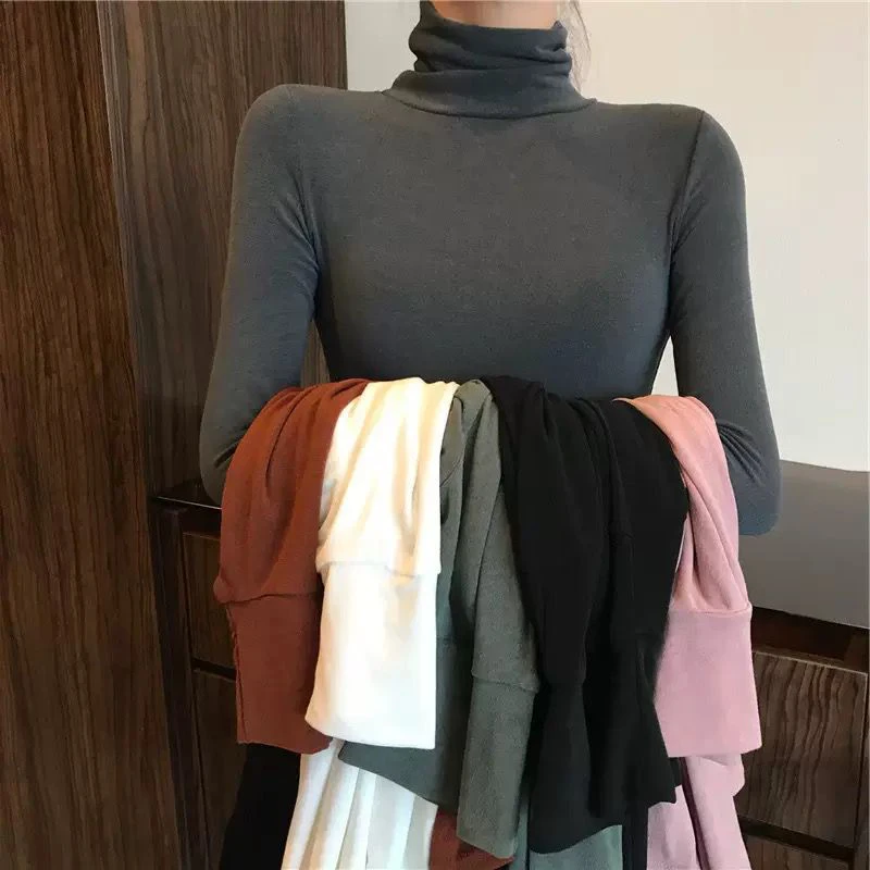 Solid Color Turtleneck Bottoming Shirt