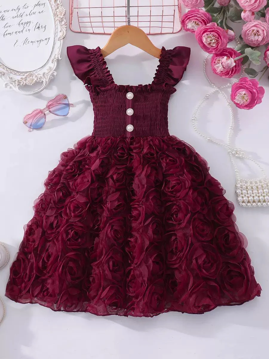 3D rose-embellished dress for baby's